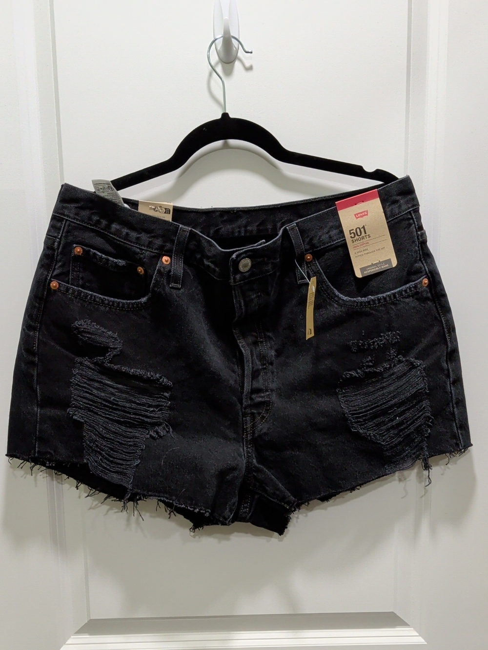 Levi's Black Distressed 501 Jean Shorts